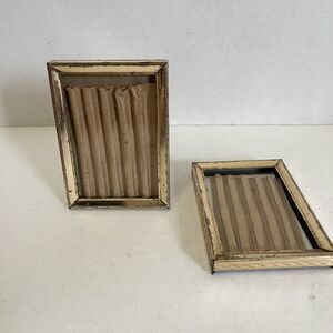 2 Vtg Picture Frames 3.5” W/ Glass One With Easle Back One No Backing Gold Toned